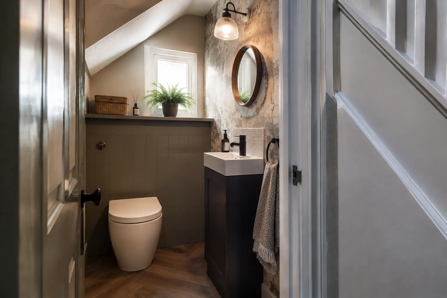 Characterful downstairs cloakroom with slim vanity